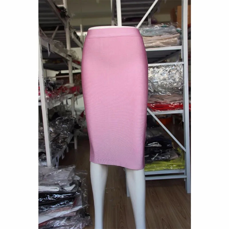 WW | 16 Farben Enges Pink Grün Schwarz Rayon Knielanges Bandage Kleid Nachtclub Festrock