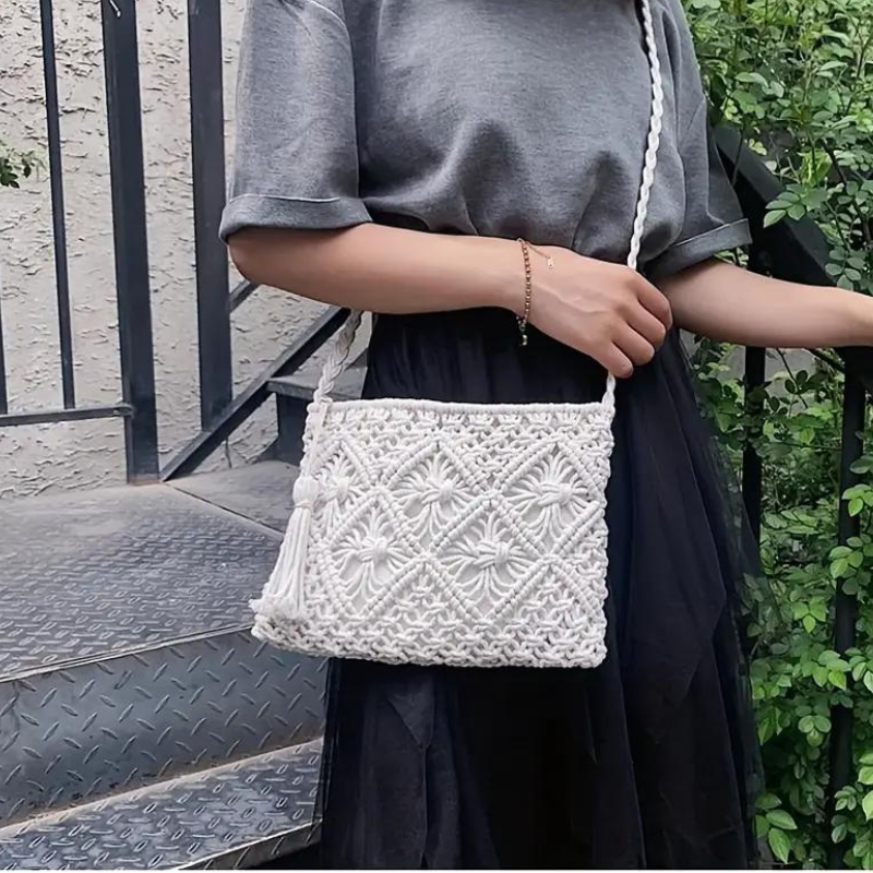WW | Häkeltasche, Quaste, gewebt, Crossbody Bag, Umhängetasche