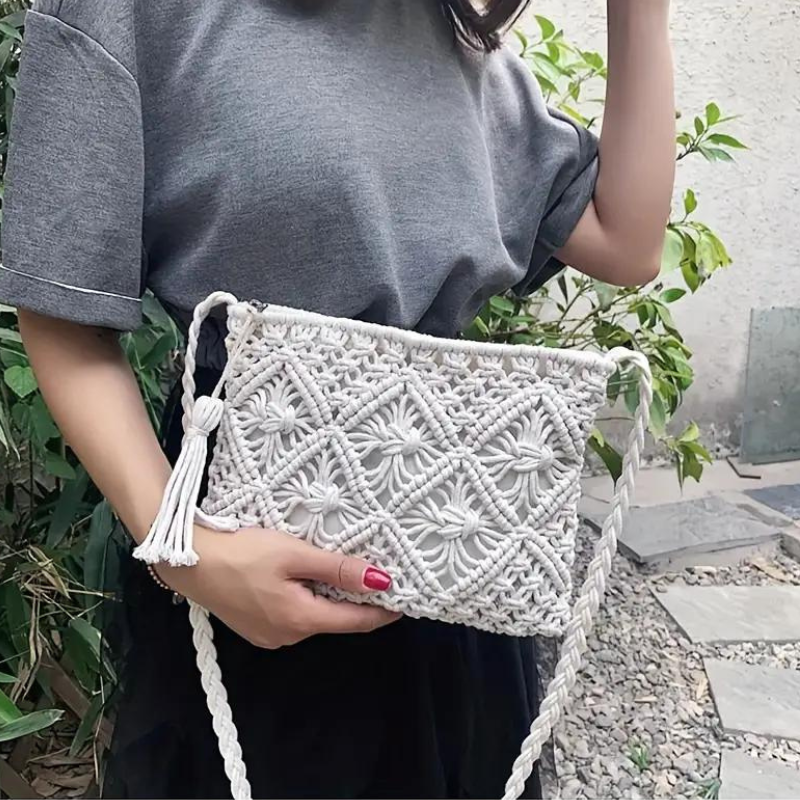 WW | Häkeltasche, Quaste, gewebt, Crossbody Bag, Umhängetasche