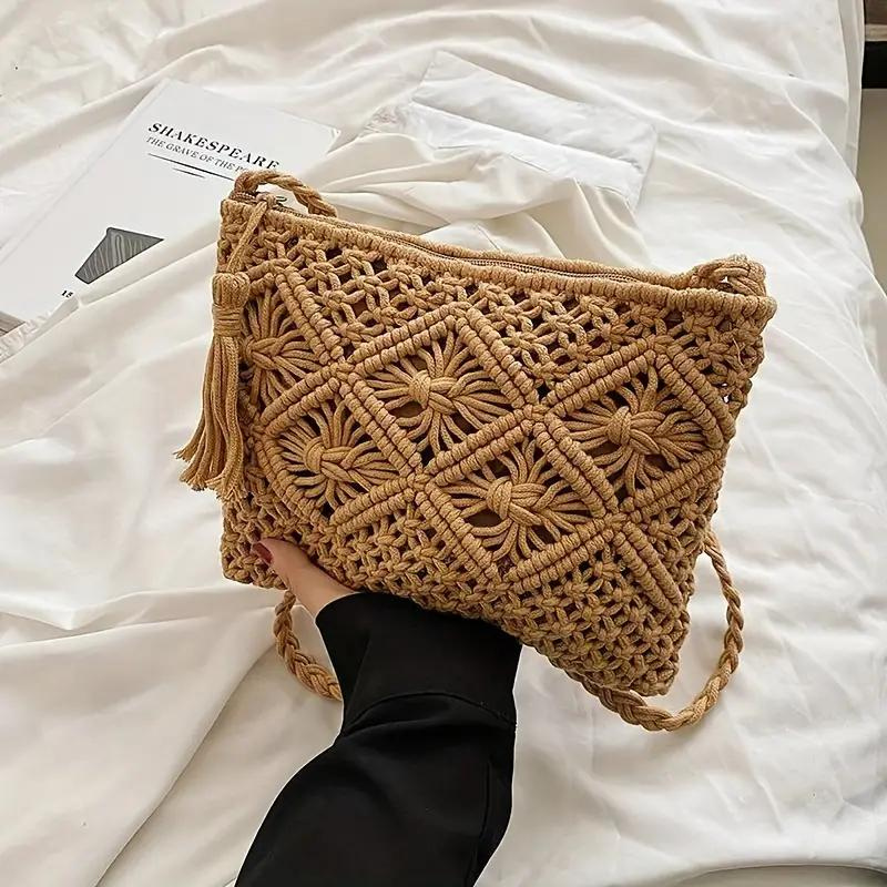WW | Häkeltasche, Quaste, gewebt, Crossbody Bag, Umhängetasche
