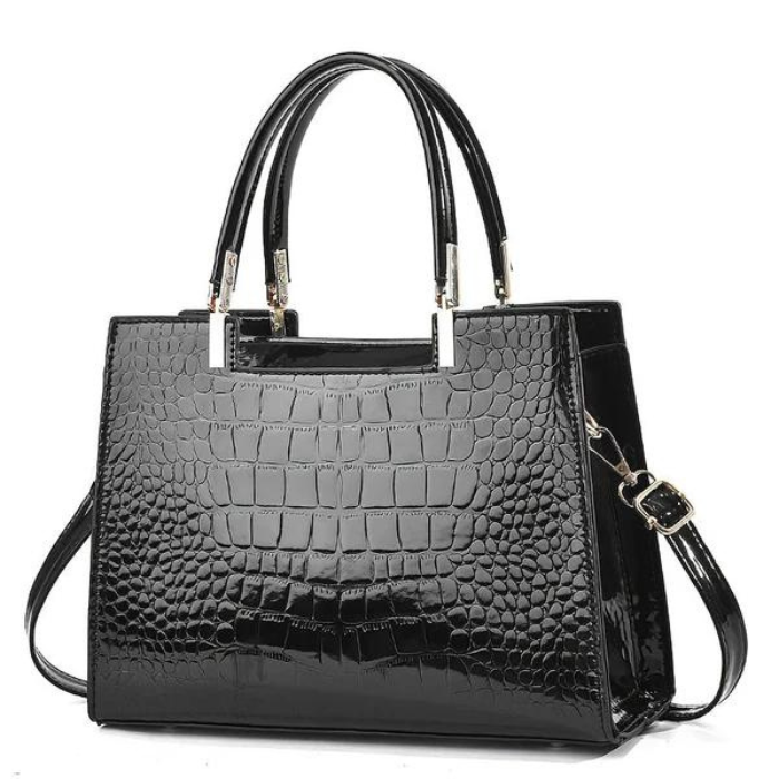 W&W Mode | Glänzende Tote Bag mit Krokodilmuster und langem Riemen