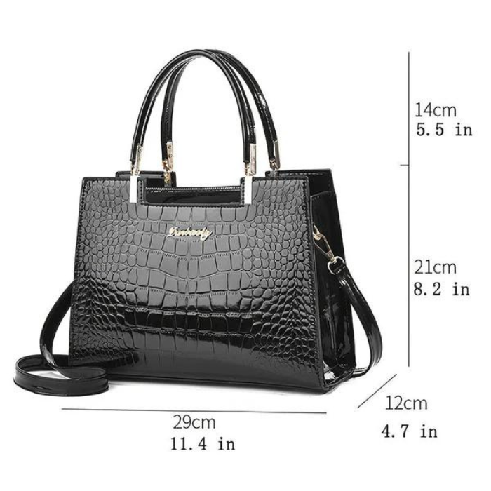 W&W Mode | Glänzende Tote Bag mit Krokodilmuster und langem Riemen