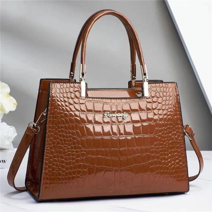 W&W Mode | Glänzende Tote Bag mit Krokodilmuster und langem Riemen