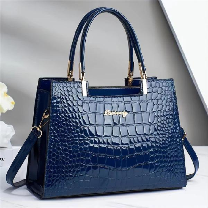 W&W Mode | Glänzende Tote Bag mit Krokodilmuster und langem Riemen