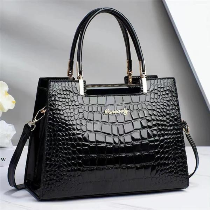 WW | Glänzende Tote Bag mit Krokodilmuster und langem Riemen