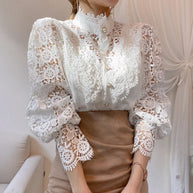 WW | Bluse Spitzenbluse mit Hohem Kragen