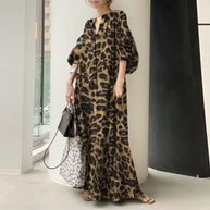 WW Leopardenkleid | Stilvolles, sommerliches, bedrucktes, oversized Maxikleid mit langen Ärmeln