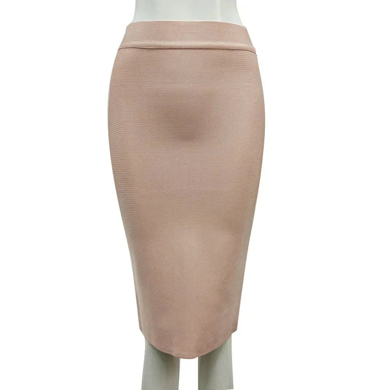 WW | 16 Farben Enges Pink Grün Schwarz Rayon Knielanges Bandage Kleid Nachtclub Festrock