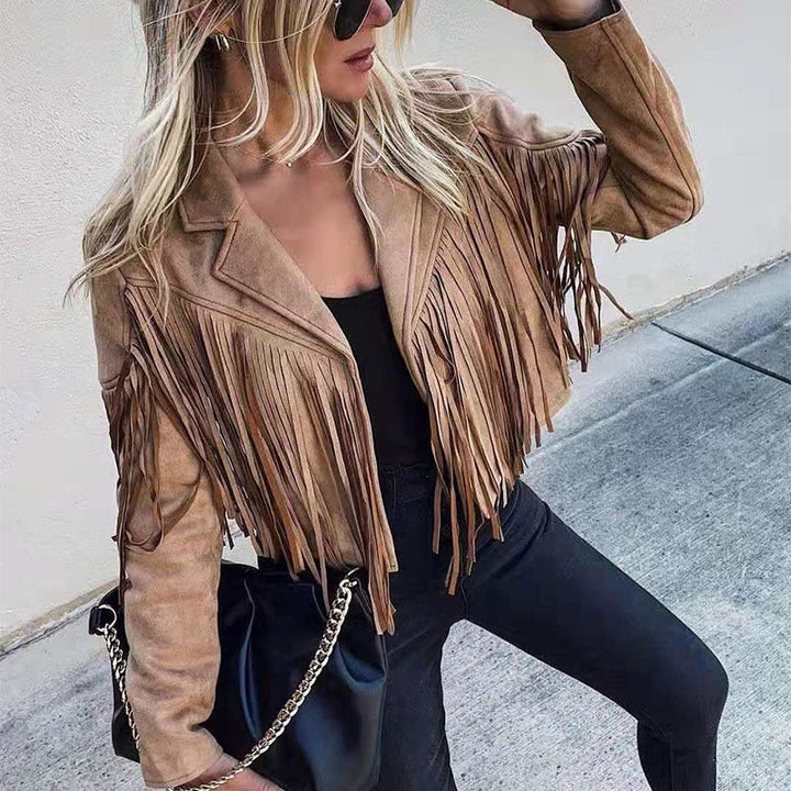 W&W Mode | moka Lederjacke Motorradjacke mit Cowboy-Fransen