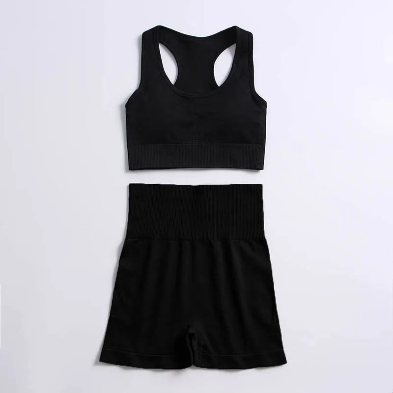WW | 2 Stk Nahtlose Hyperflex Trainingssport Outfits für Damen Sportbekleidung Athletische Kleidung Gym Lange Ärmel Crop Top Hohe Taille Leggings
