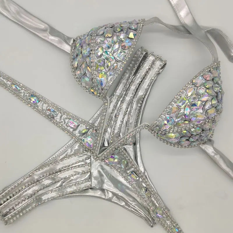 WW | Venus Urlaub V-Kragen Rhinestone Badeanzug Daimond Bikini Set Push-Up Badeanzug Bling Stein Badeanzug