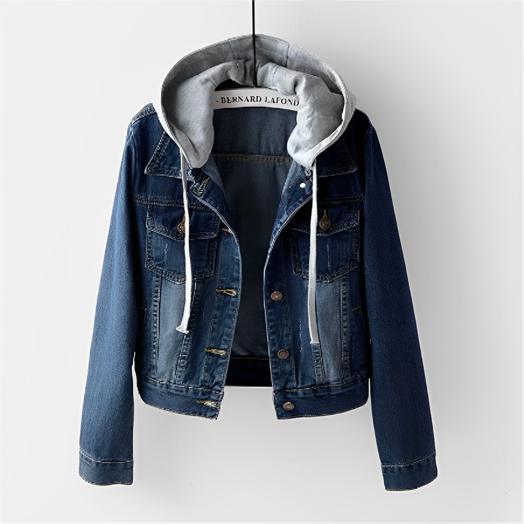 W&W Mode | Lange Ärmel Jeansjacke mit Abnehmbarer Kapuze für Damen