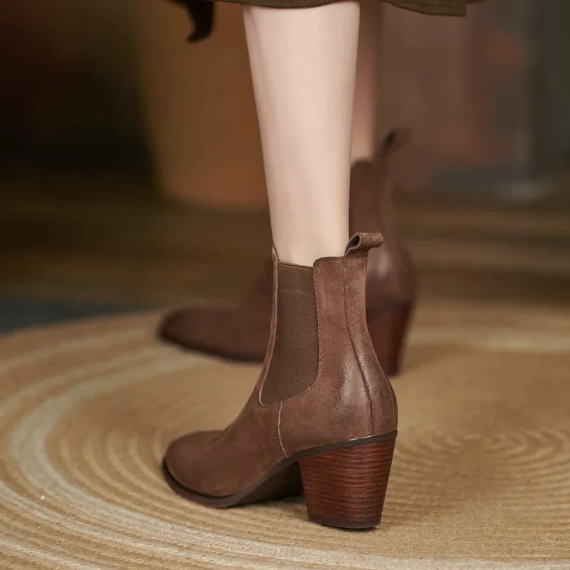 WW | Leder Stiefeletten Damen – bequemer Blockabsatz