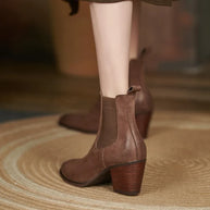 WW | Leder Stiefeletten Damen – bequemer Blockabsatz