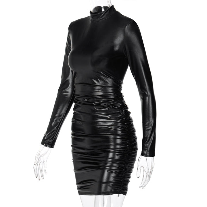 W&W Mode | Mini Kleid mit hohem Kragen und langen gerafften Ärmeln