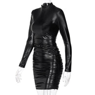 WW | Mini Kleid mit hohem Kragen und langen gerafften Ärmeln