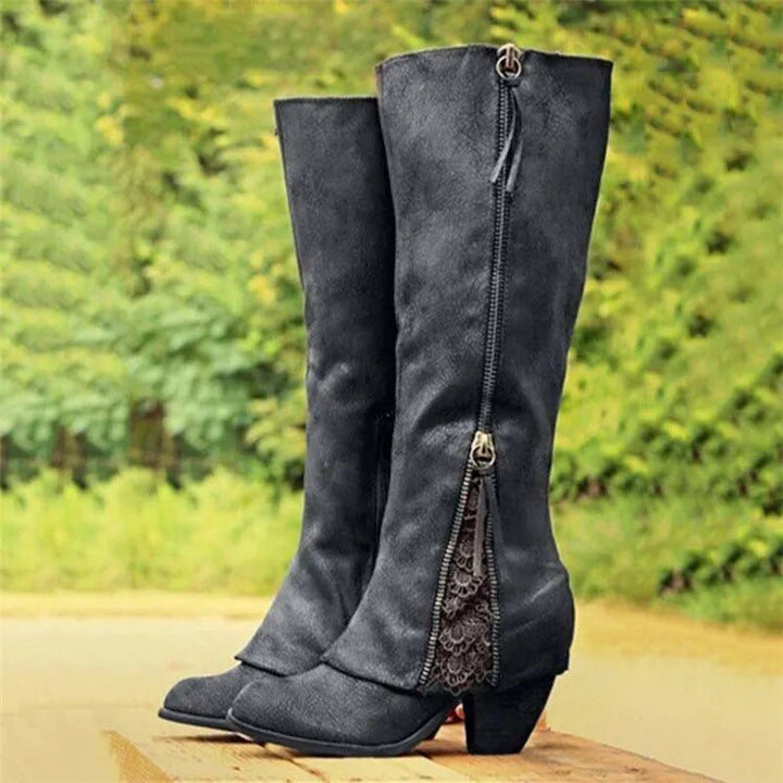 W&W Mode - Vintage High Heel Stiefel mit klobigem Absatz