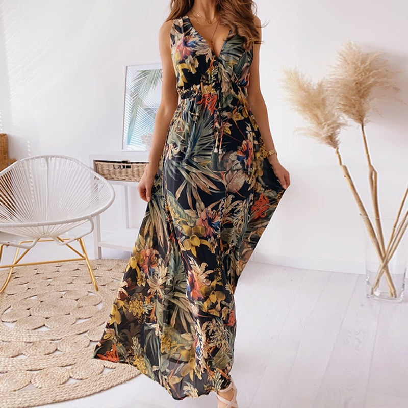 WW | Langes Maxi Sommerkleid Mit Blumendruck