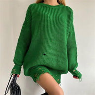 WW Ripped O Neck Oversized Sweater Kleid