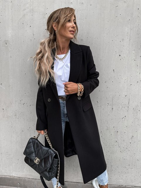 Mode Langer Kragen Wollmantel