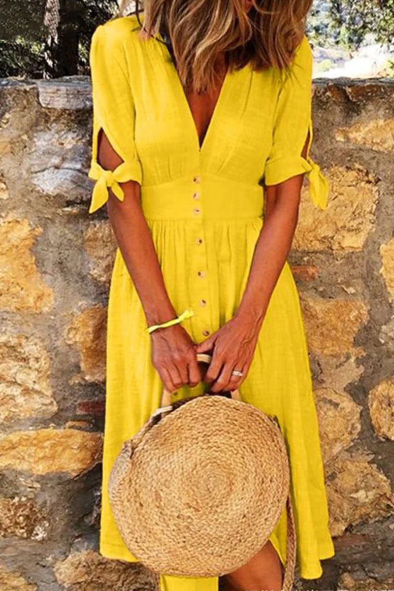 WW | Elegante Freizeitkleider mit V-Ausschnitt und Schnallenverschluss