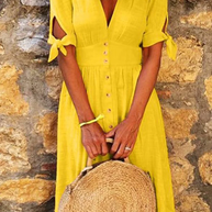 WW | Elegante Freizeitkleider mit V-Ausschnitt und Schnallenverschluss