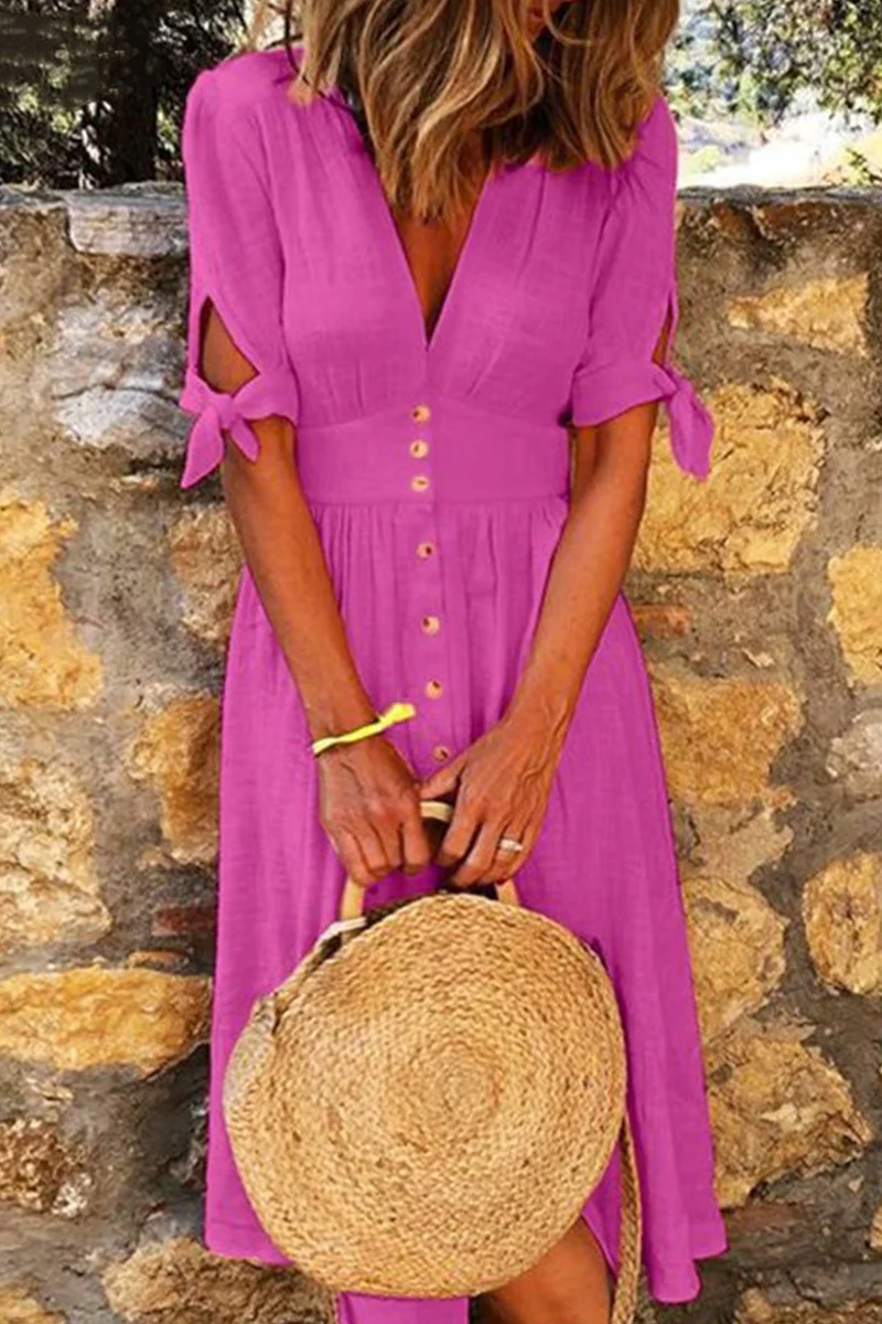 WW | Elegante Freizeitkleider mit V-Ausschnitt und Schnallenverschluss