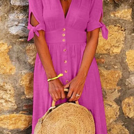 WW | Elegante Freizeitkleider mit V-Ausschnitt und Schnallenverschluss