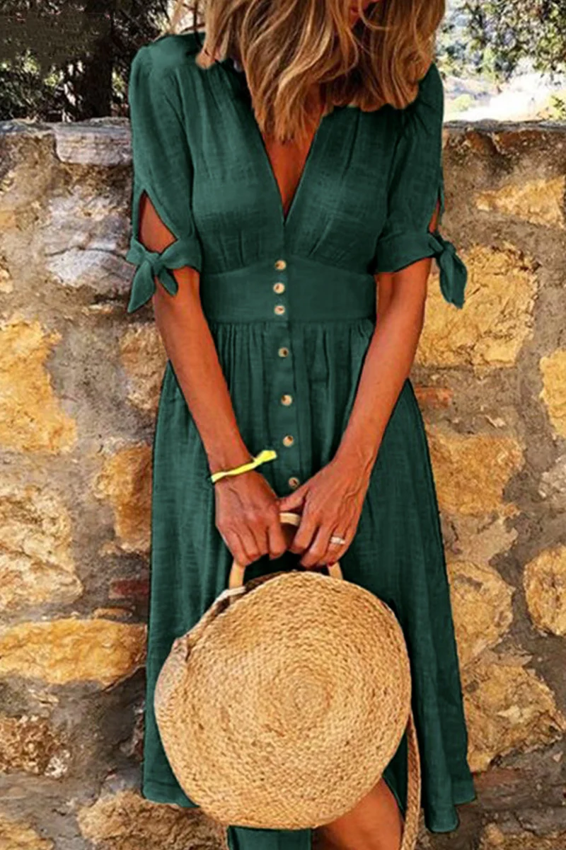 WW | Elegante Freizeitkleider mit V-Ausschnitt und Schnallenverschluss