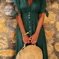 WW | Elegante Freizeitkleider mit V-Ausschnitt und Schnallenverschluss