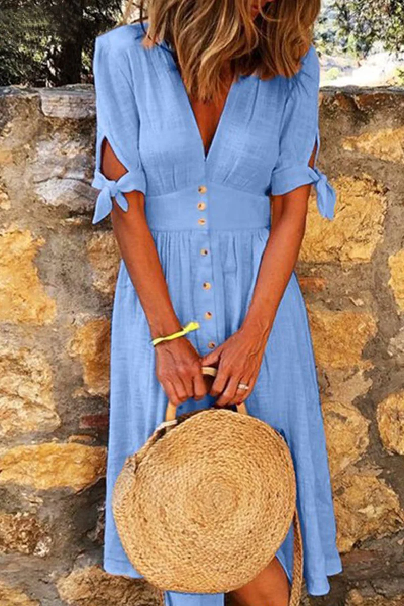 WW | Elegante Freizeitkleider mit V-Ausschnitt und Schnallenverschluss