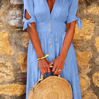 WW | Elegante Freizeitkleider mit V-Ausschnitt und Schnallenverschluss