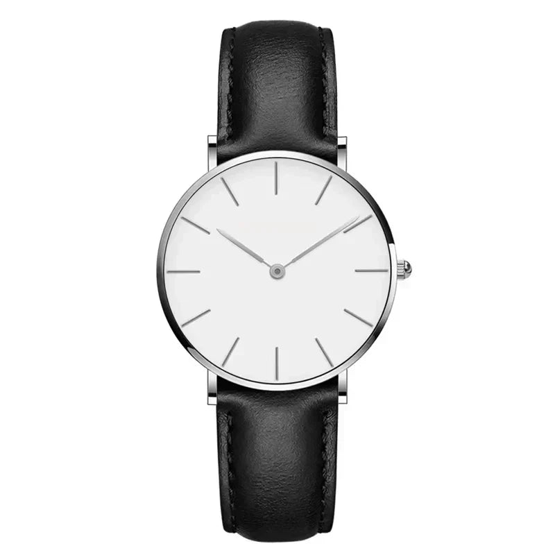 WW | Runde Zeitlose Minimalistische Uhr Mit Lederarmband Für Frauen