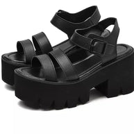 WW | Schwarze Plattform Chunky Sandalen