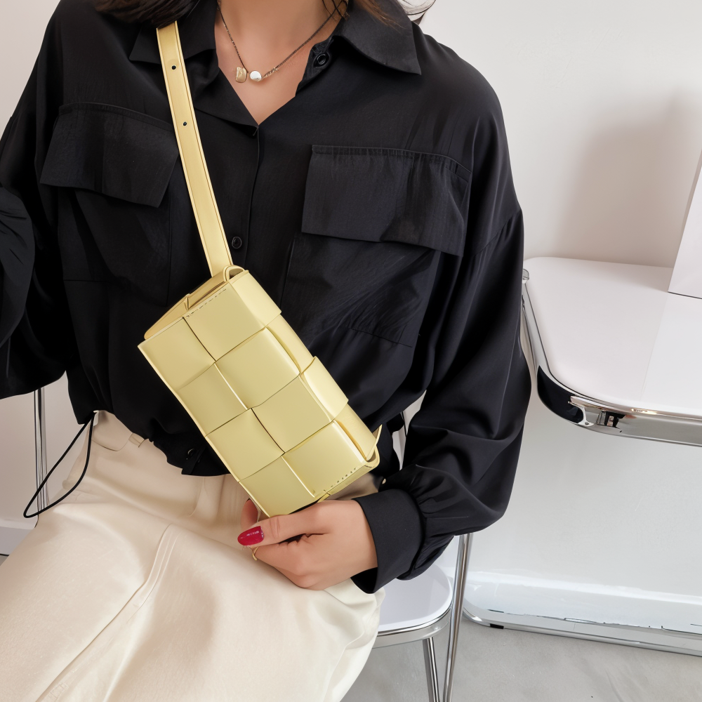 W&W Mode - Geblockte Umhängetasche Vegan Leder Damen | Geflochtene Tasche Frauen