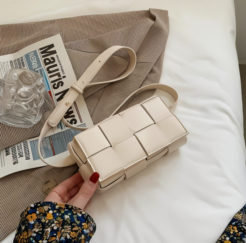 W&W Mode - Geblockte Umhängetasche Vegan Leder Damen | Geflochtene Tasche Frauen