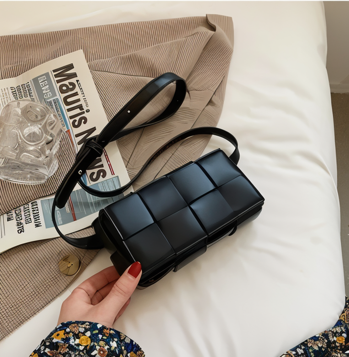 W&W Mode - Geblockte Umhängetasche Vegan Leder Damen | Geflochtene Tasche Frauen