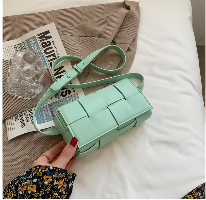 W&W Mode - Geblockte Umhängetasche Vegan Leder Damen | Geflochtene Tasche Frauen