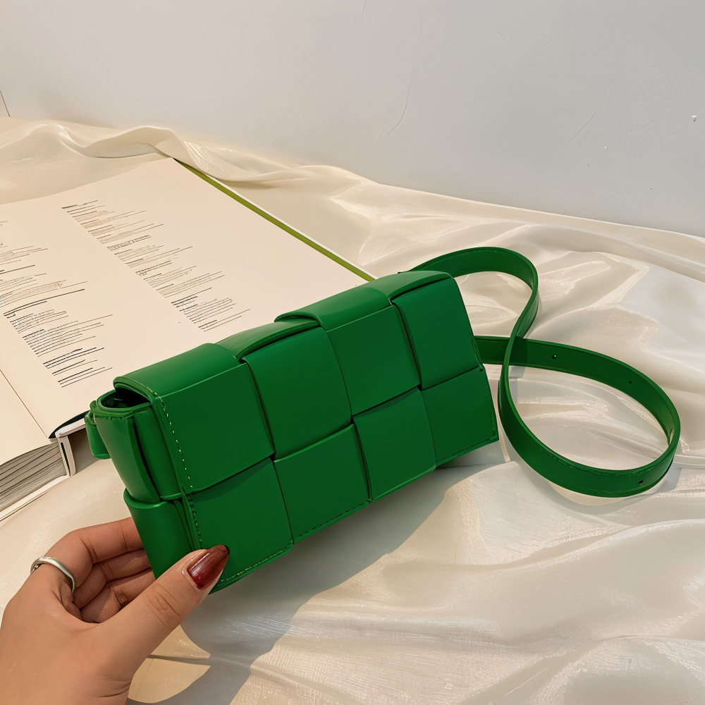 W&W Mode - Geblockte Umhängetasche Vegan Leder Damen | Geflochtene Tasche Frauen
