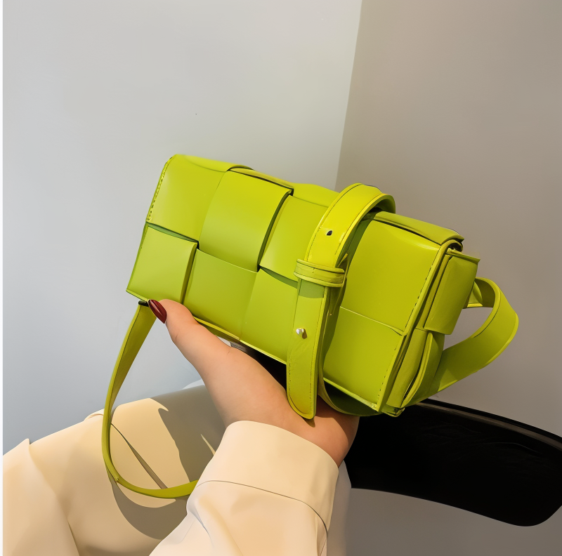 W&W Mode - Geblockte Umhängetasche Vegan Leder Damen | Geflochtene Tasche Frauen