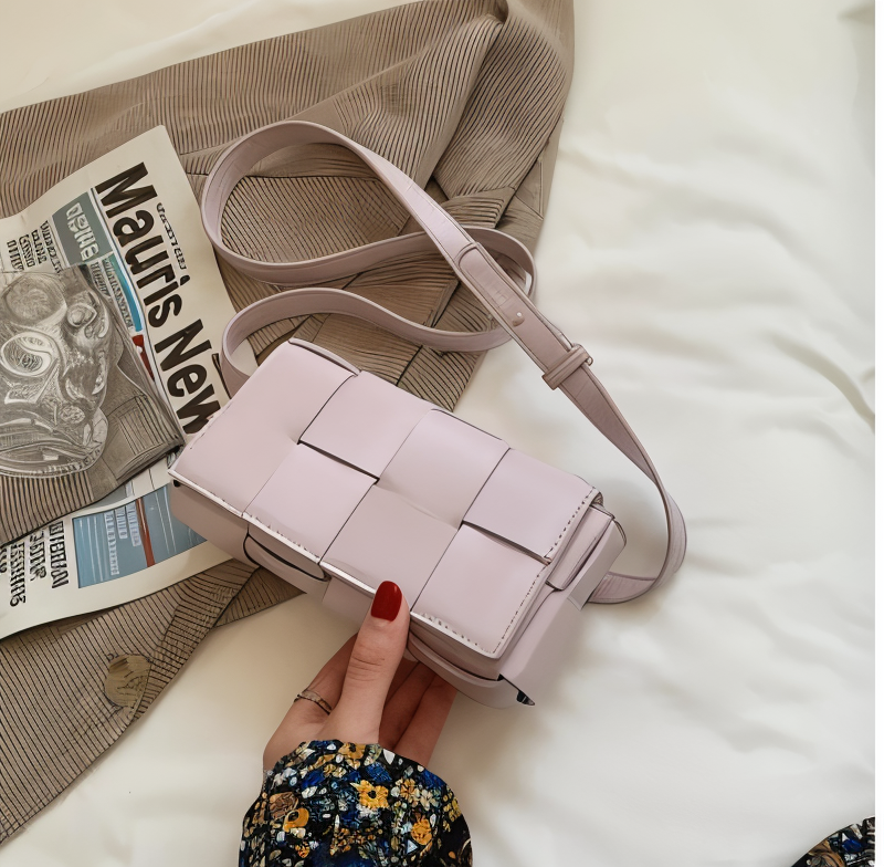 W&W Mode - Geblockte Umhängetasche Vegan Leder Damen | Geflochtene Tasche Frauen
