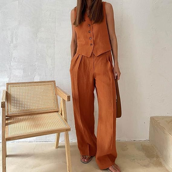 W&W Mode | und Westen Set Ärmellos Weite W&W Mode | Zweiteiler Damen Koordinationsset