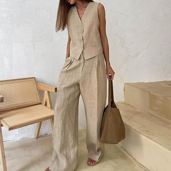 W&W Mode | und Westen Set Ärmellos Weite W&W Mode | Zweiteiler Damen Koordinationsset