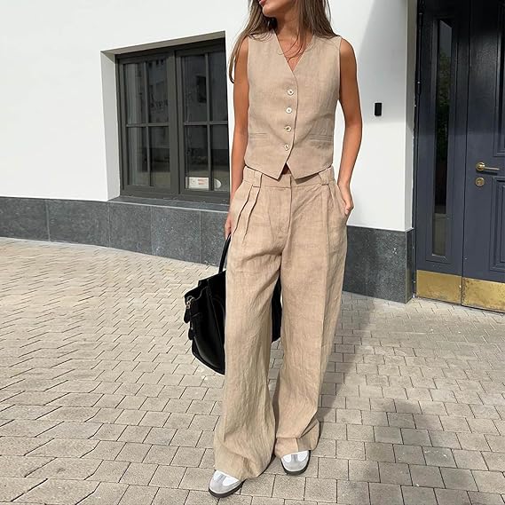 W&W Mode | und Westen Set Ärmellos Weite W&W Mode | Zweiteiler Damen Koordinationsset