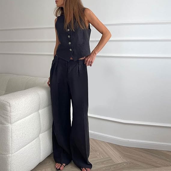 W&W Mode | und Westen Set Ärmellos Weite W&W Mode | Zweiteiler Damen Koordinationsset