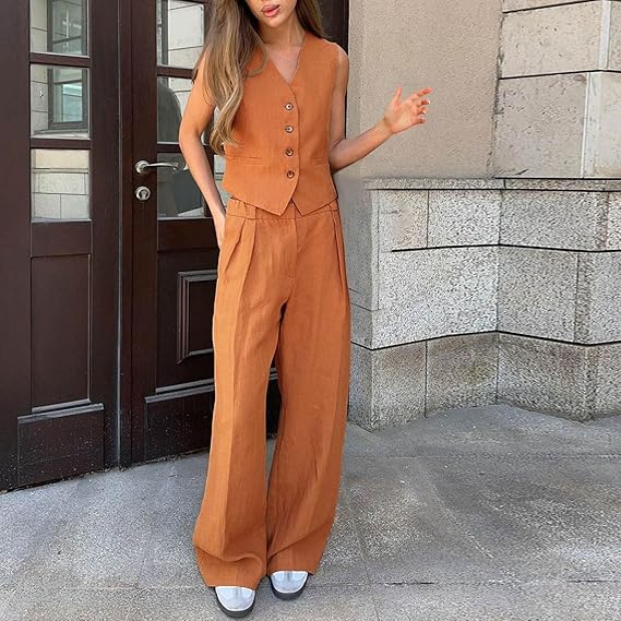 W&W Mode | und Westen Set Ärmellos Weite W&W Mode | Zweiteiler Damen Koordinationsset