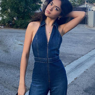 Hugcitar Denim-Overall mit V-Ausschnitt