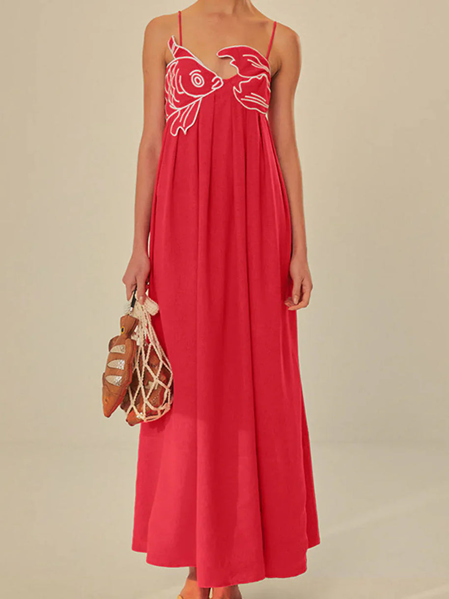 WW | Fisch Spaghetti-Träger Midi-Kleid