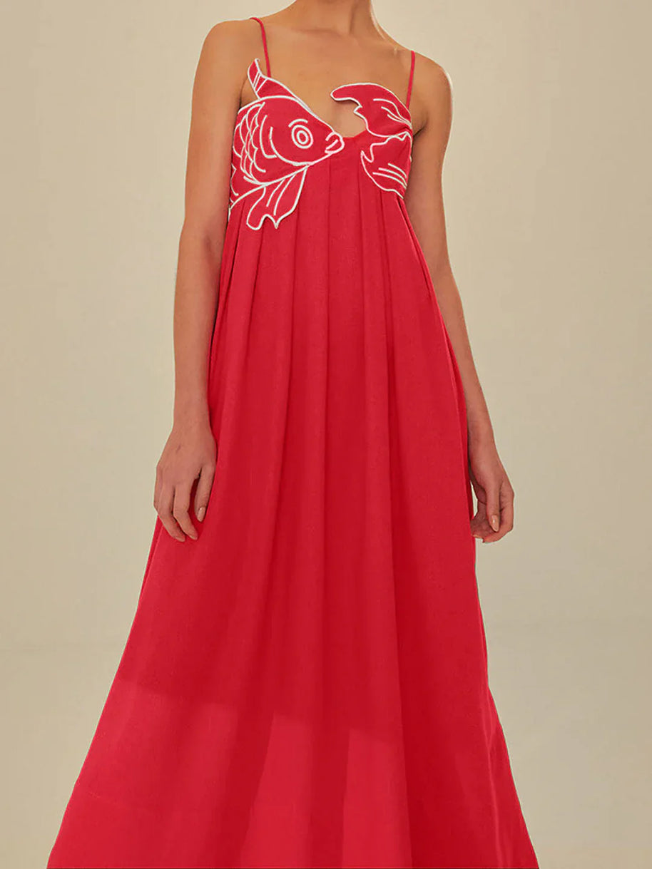 WW | Fisch Spaghetti-Träger Midi-Kleid