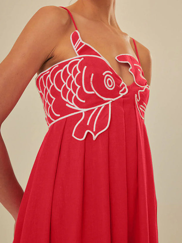 WW | Fisch Spaghetti-Träger Midi-Kleid